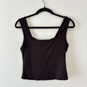 Helsa NWT Ribbed Square Neck Tank Top Cropped Textured Knit Black Revolve